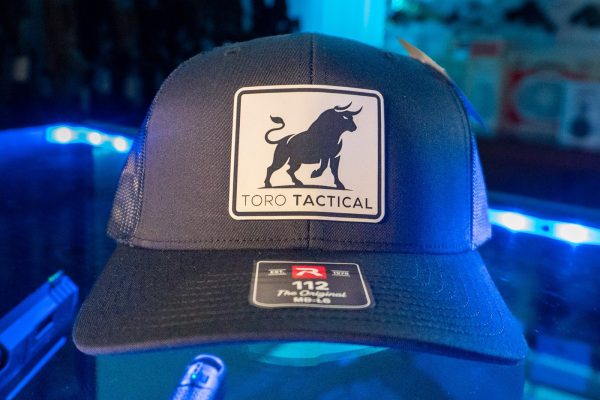 Toro Tactical black trucker hat with bull logo patch, front view