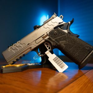 Kimber 2K11 Pro Comp Stainless 9mm pistol on stand, left angle