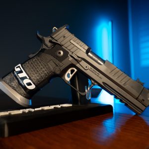 Sig Sauer P211 GTO 9mm pistol, right angle view
