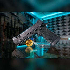 EAA Girsan Witness2311 CMX 9mm pistol in black, left side with Witness2311 CMX slide marking, slide cuts and factory QR tag