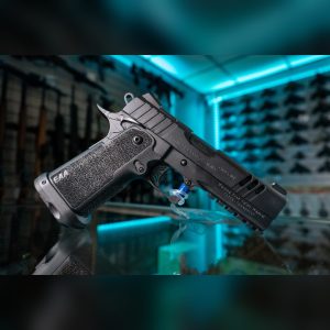 EAA Girsan Witness2311 CMX 9mm pistol in black, right side with lightening cut slide, accessory rail and textured grip