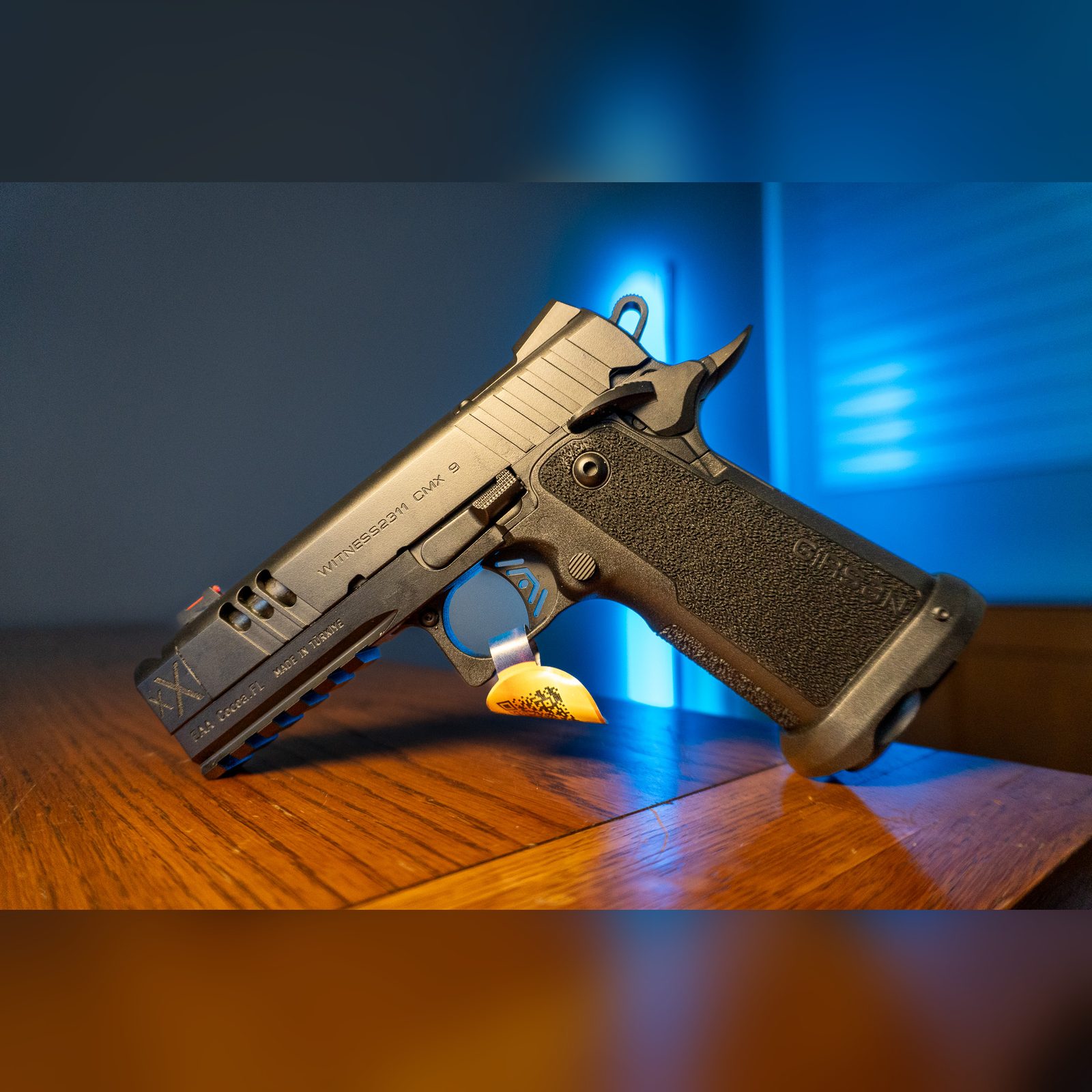 EAA Girsan Witness2311 CMXX 9mm double stack pistol, right side, with ported slide, integral compensator and accessory rail