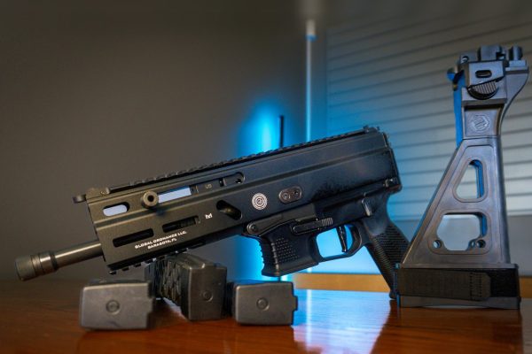 Grand Power Stribog SP9A3 9mm pistol with folding brace and magazines