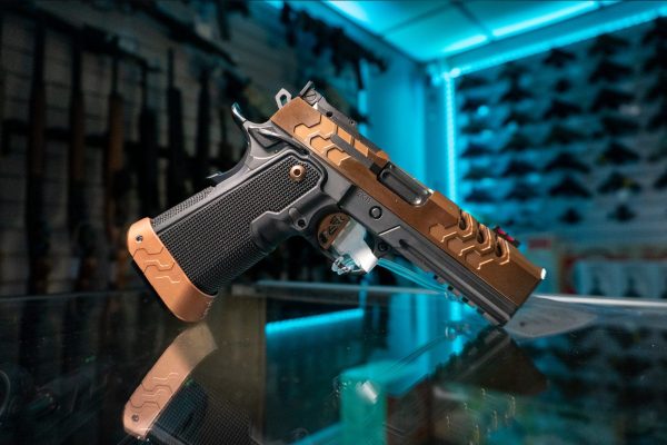 Kimber 2K11 Pro Comp 9mm pistol with Coyote PVD compensated slide, black frame and Coyote Stan Chen magwell, left side
